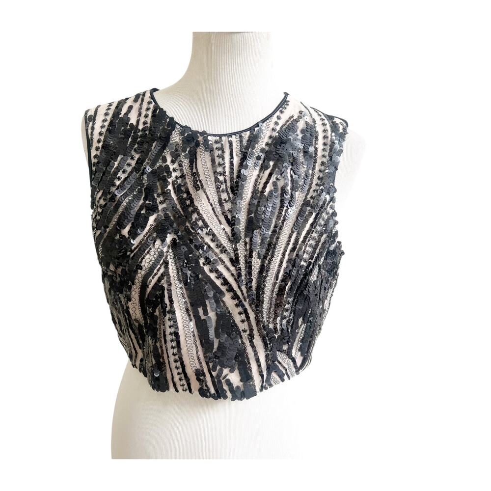 Bebe Cropped Top Women's Large Black Sequin Sparkly Shimmer Sleeveless Party Y2K